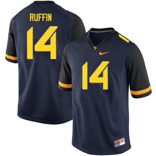 Men #14 Malachi Ruffin West Virginia Mountaineers College Football Jerseys Sale-Navy